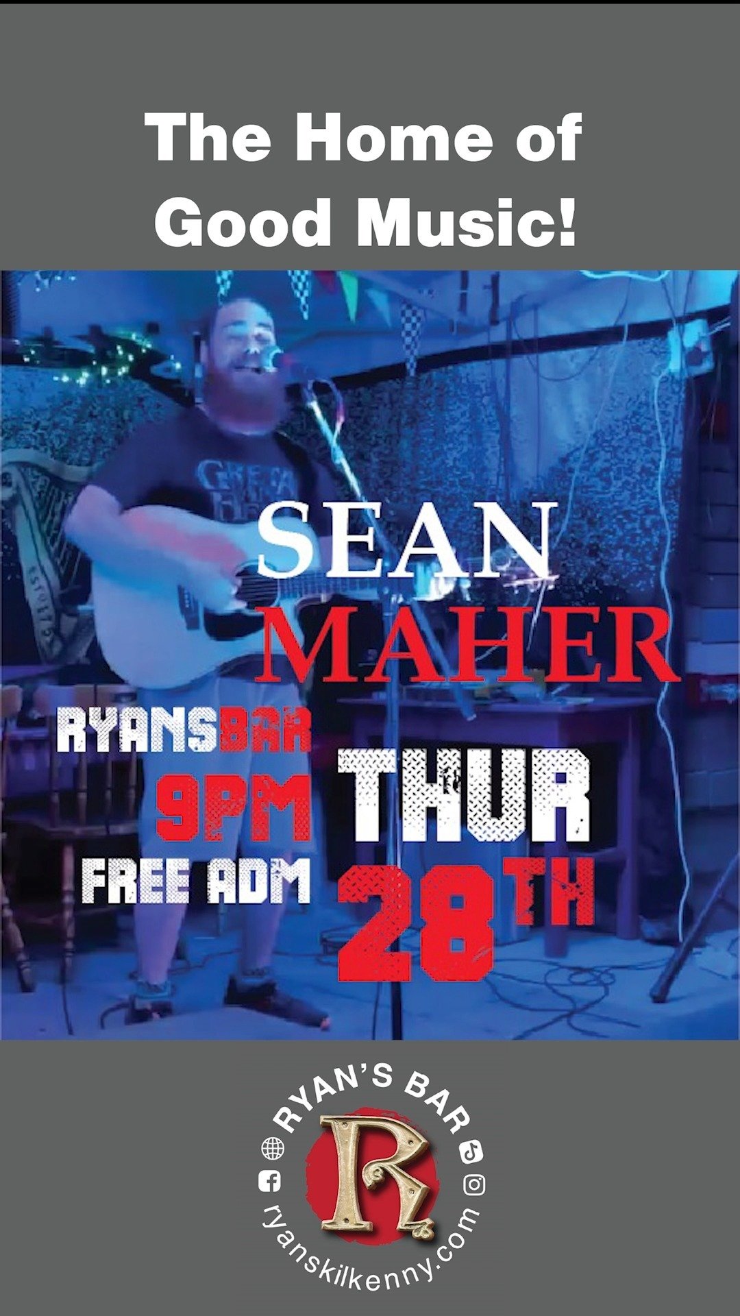 Music provided by Sean Maher.
🤟This weekend at Ryan's Bar / 🎸Thurs 28th 9pm - SEAN MAHER / 🪕 Fri 29th 10pm - HOOKER / 🎸Sat 30th 10pm - DELTA DOGS / 🎷Sun 1st 8.30pm - SMALL CHANGE /